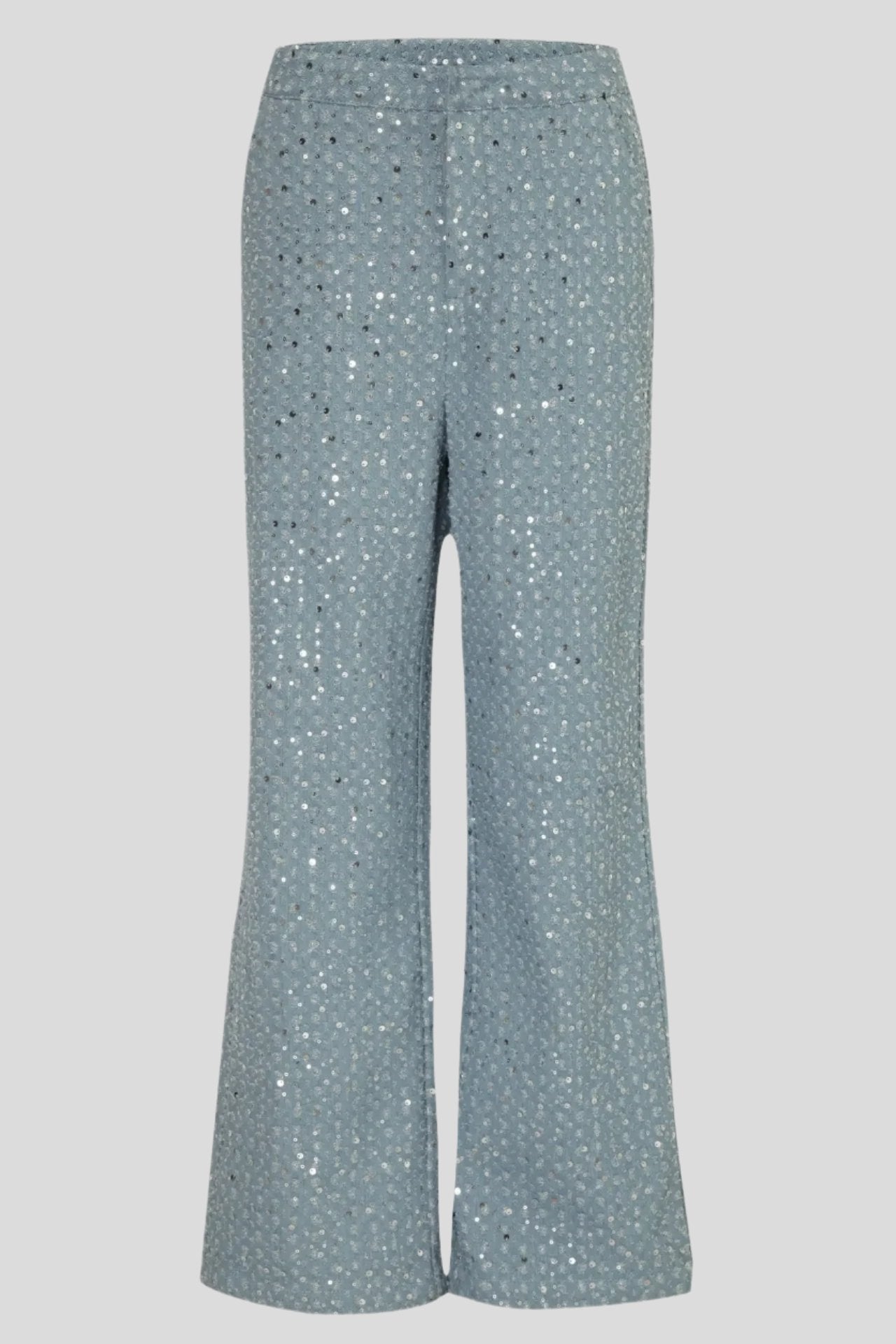 Sequins Denim Crop Top and Wide Leg Pant Suit Set