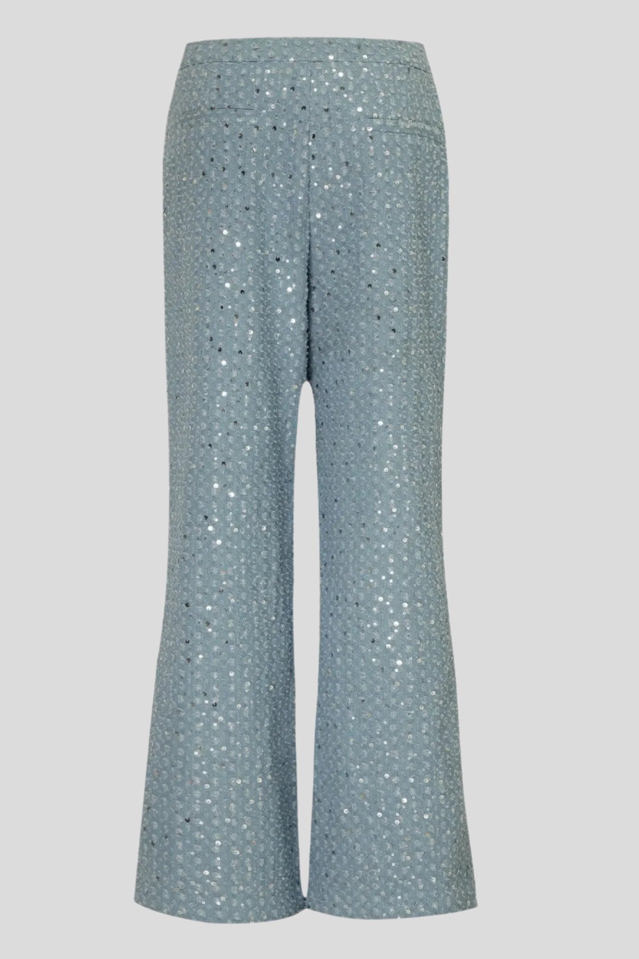 Sequins Denim Crop Top and Wide Leg Pant Suit Set